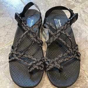 Skechers Sport Sandal Black Strappy Toe Thong Women’s 8